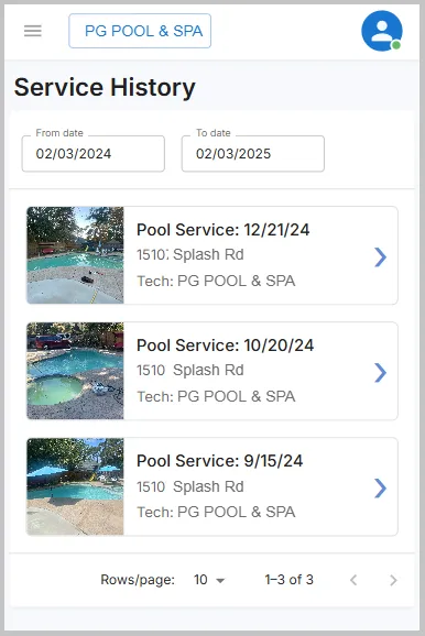 Service History Page